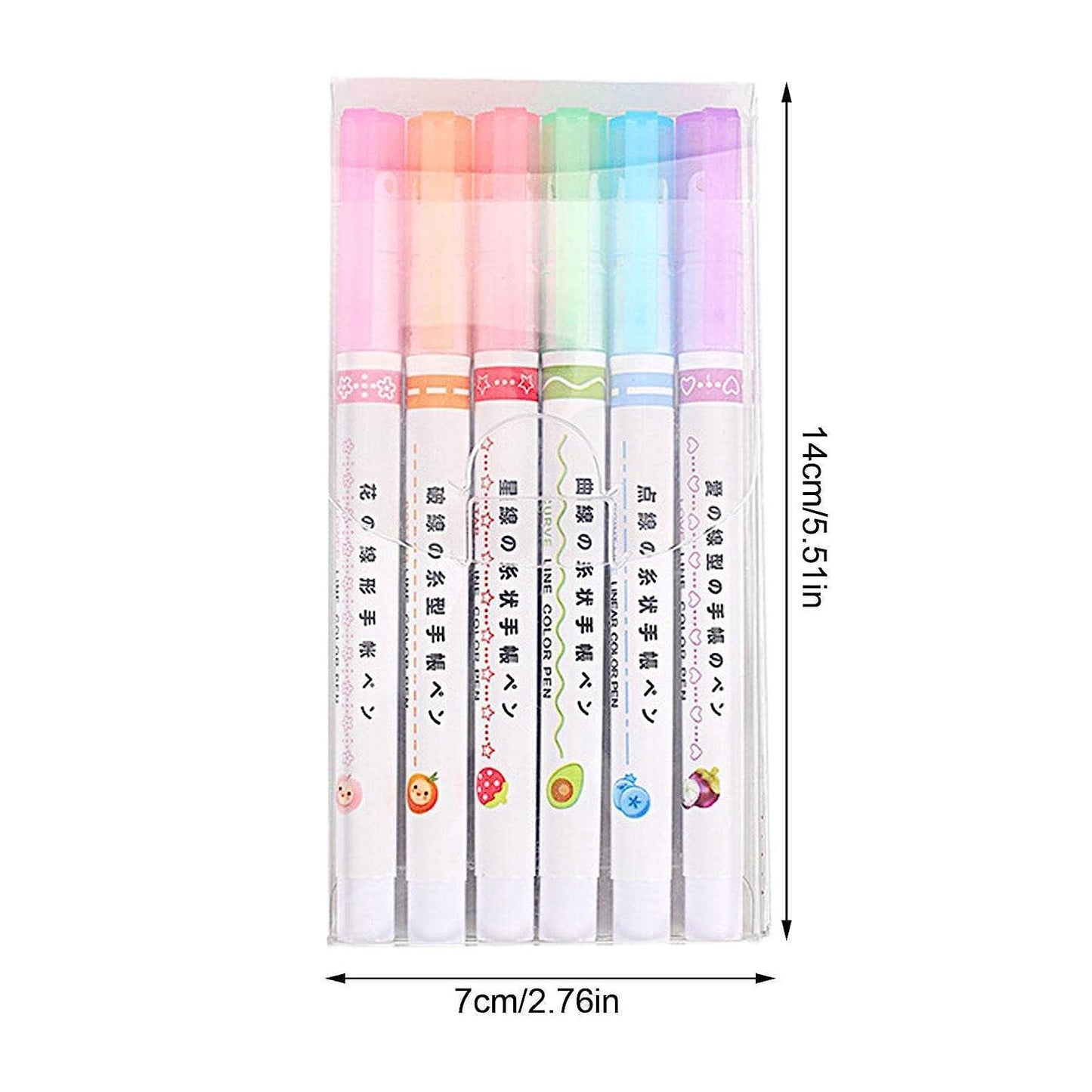 Linear Roller Curve Highlighter Pens - 6 Vibrant Colors with Unique Pattern Shapes | Creative Markers Set