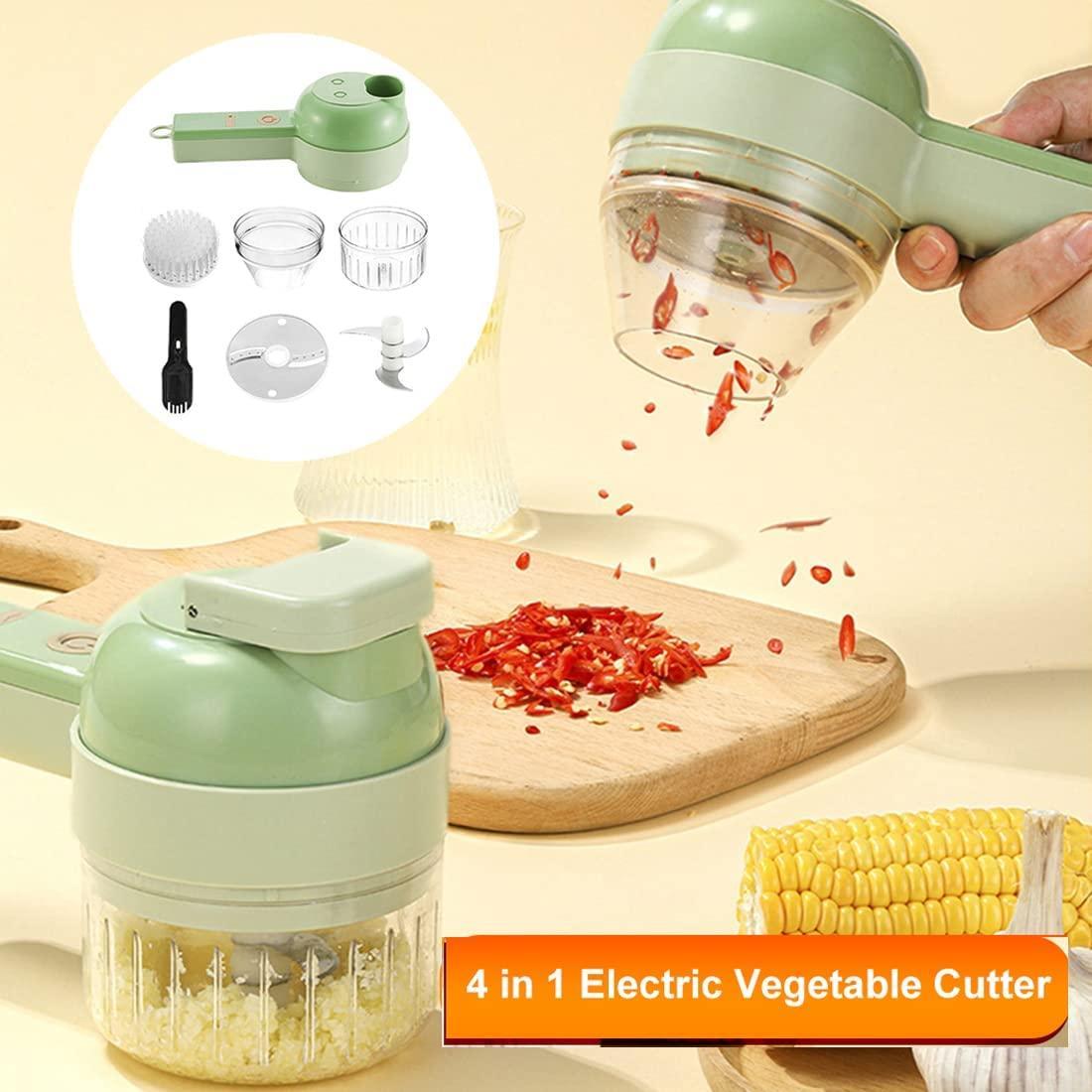 4-in-1 Electric Vegetable Cutter - Rechargeable Food Chopper with Peeler, Slicer & Cleaning Brush