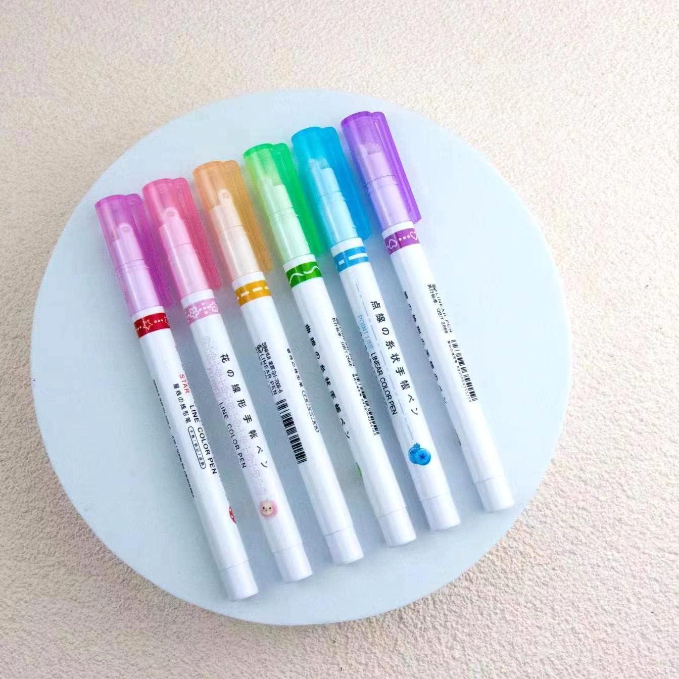 Linear Roller Curve Highlighter Pens - 6 Vibrant Colors with Unique Pattern Shapes | Creative Markers Set